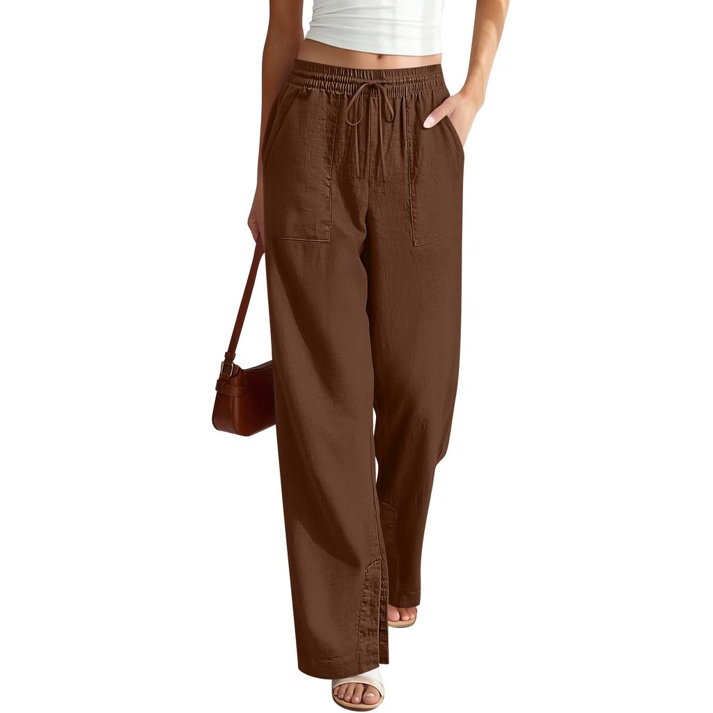 Women’s Wide Leg Drawstring Waist Pants Loose Fit Lightweight Casual Trousers with Pockets for Everyday Wear