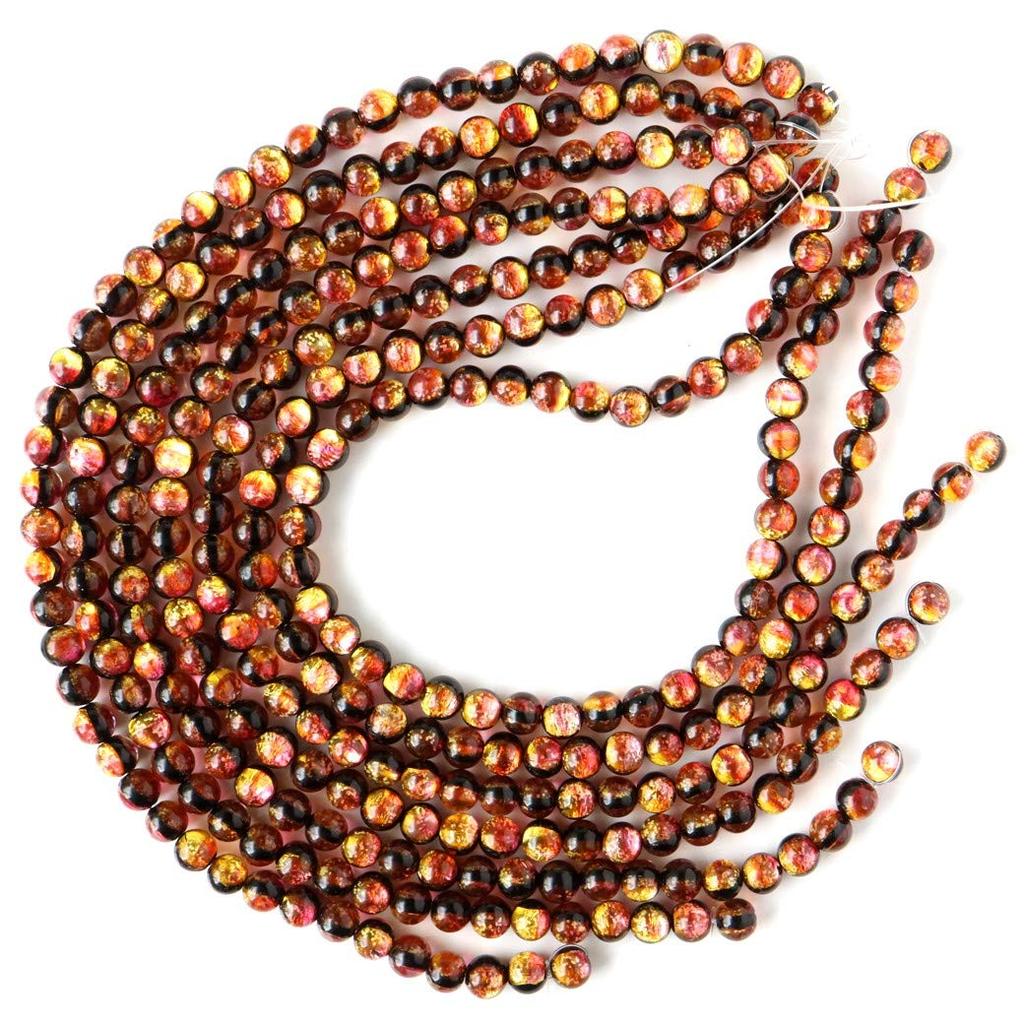 [GOLD STONE] Glow-in-the-Dark Kerama Sunset Orange Firefly Glass Beads, 50 Beads, 8mm, from the Kerama Islands, Okinawa