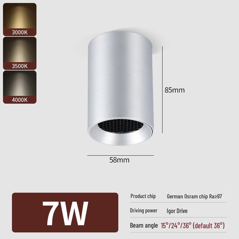 Surface-Mounted Cylinder Spotlight, Anti-Glare Honeycomb, Full Spectrum, Ceiling Light for Bedroom and Living Room.