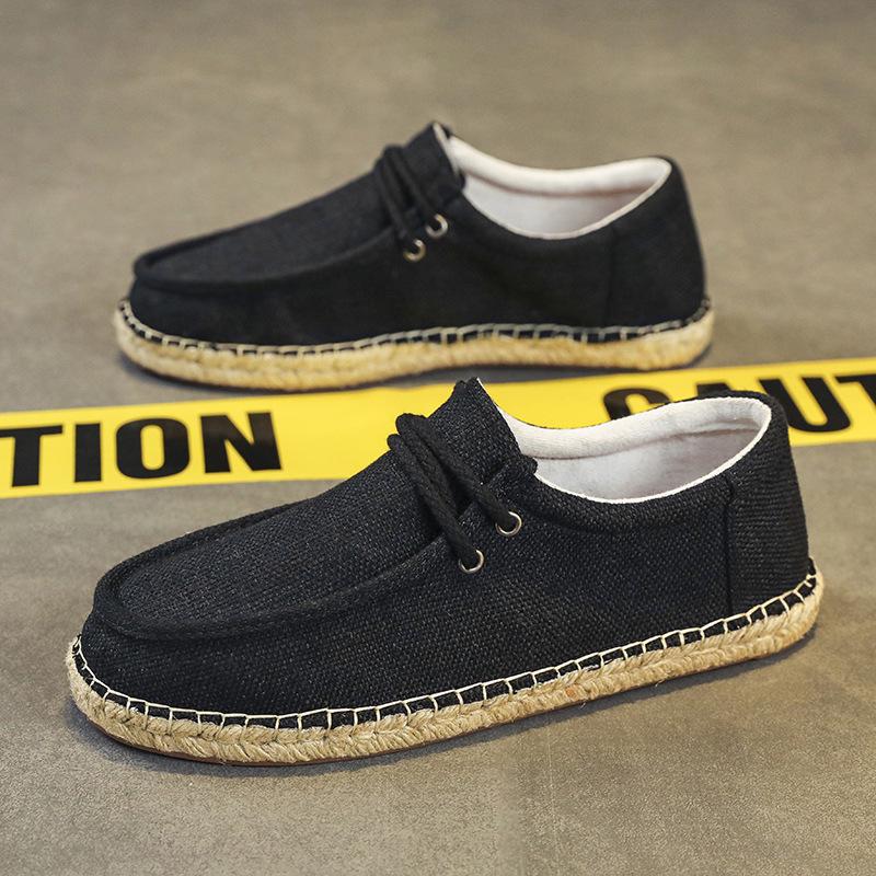 Chaussures tendance en toile de lin pour hommes - Style pêcheur décontracté à semelle en chanvre pour l'été