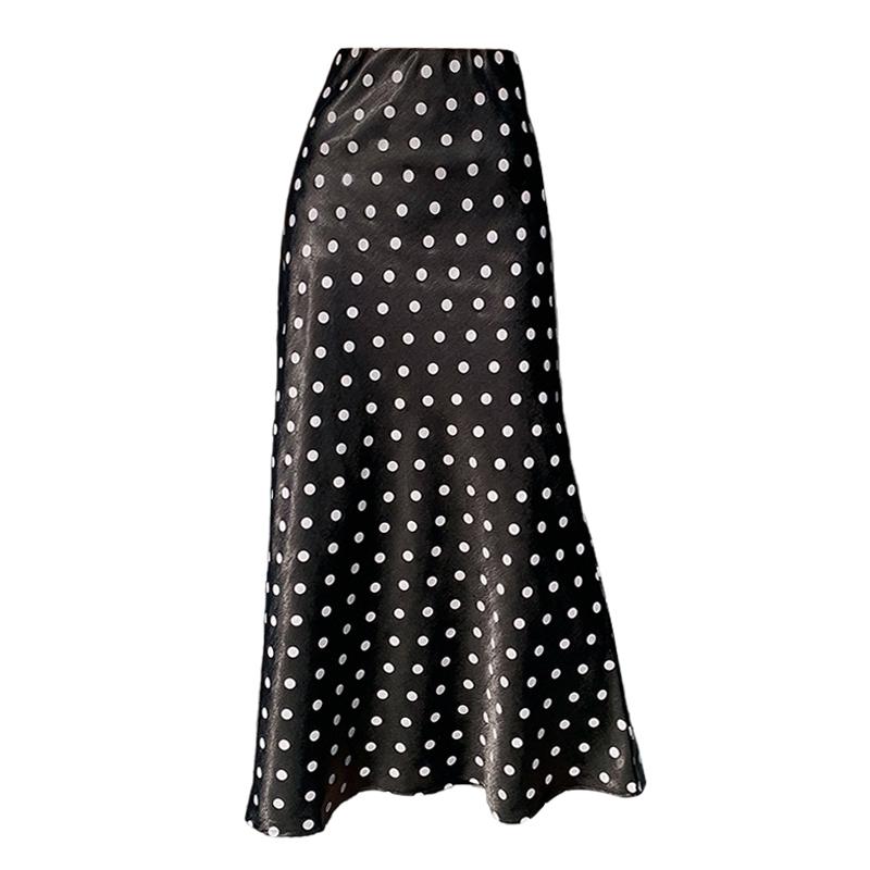 Satin Polka Dot Mermaid Skirt - Flowy Bodycon Midaxi High Waist Flattering Skirt for Women