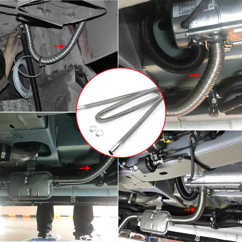 200cm Stainless Steel Exhaust Pipe with Two Clips Air Diesel Heater Car Parking Exhaust Pipe for Power Generators Car Heating