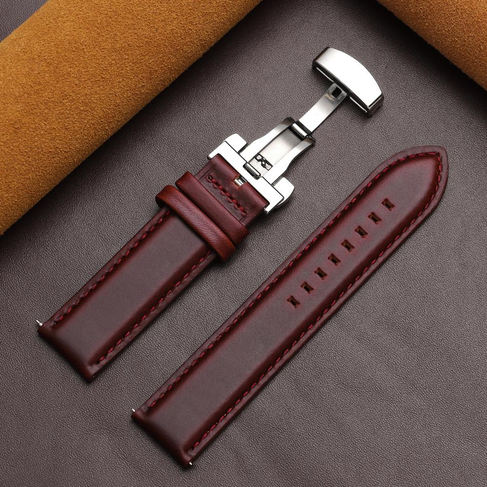 Handmade Cowhide Watch Strap 18mm 20mm 22mm Top-Grain Leather Leather Watch Band for Dw Butterfly Buckle Quick Release Wristband