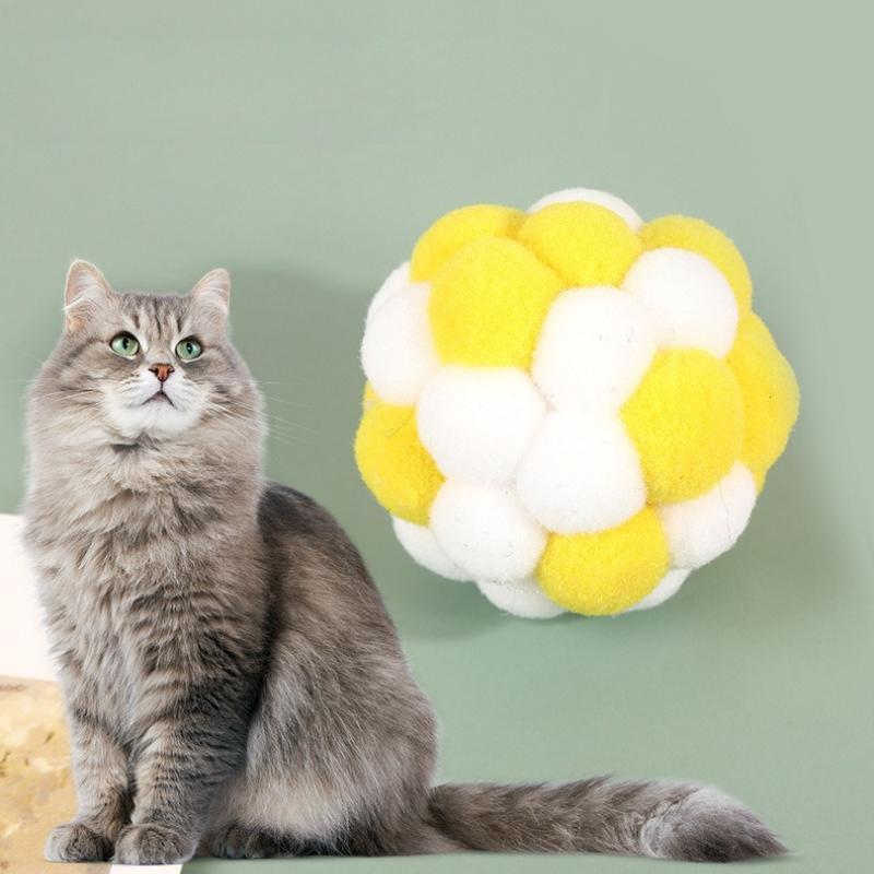 5/10/20pcs Cat Toys Pet Toy Cat Plush Ball Toys Pet Bouncy Bell Ball Toy Colorful Cat Supplies Interactive Chase Pet Supplies