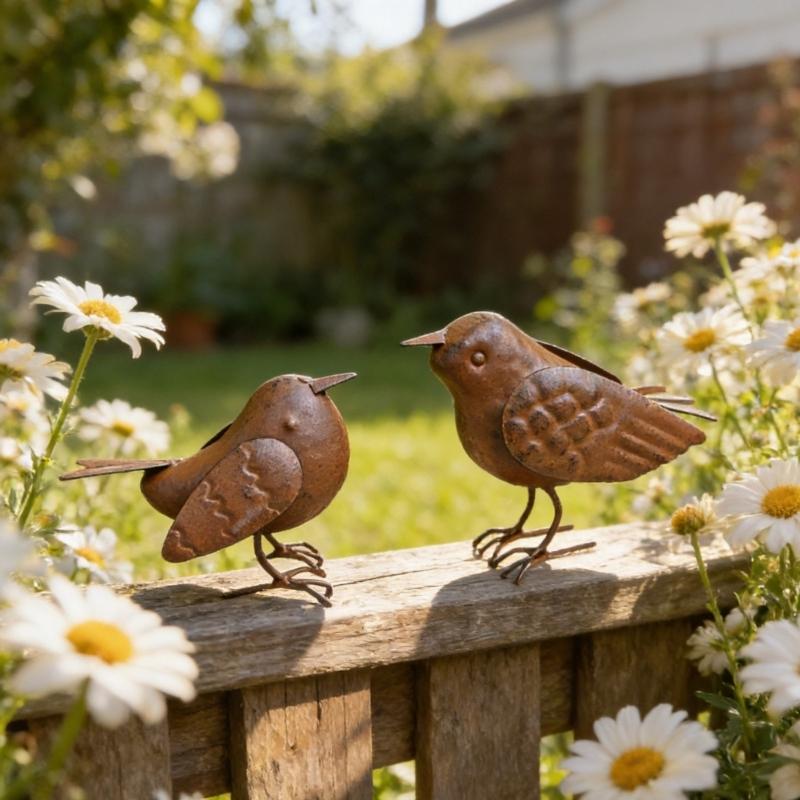 2Pcs Exquisite Decorative Ornament Metal Bird Decorative Ornament Figures Rusty Metal Bird Home Decoration