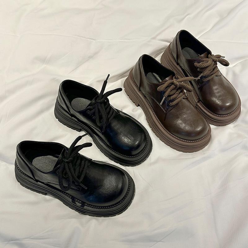 Retro Fashion Small Leather Shoes Women Small Wear Lace-up Comfortable Casual Shoes Niche Design Thick Heel Platform Single Shoes