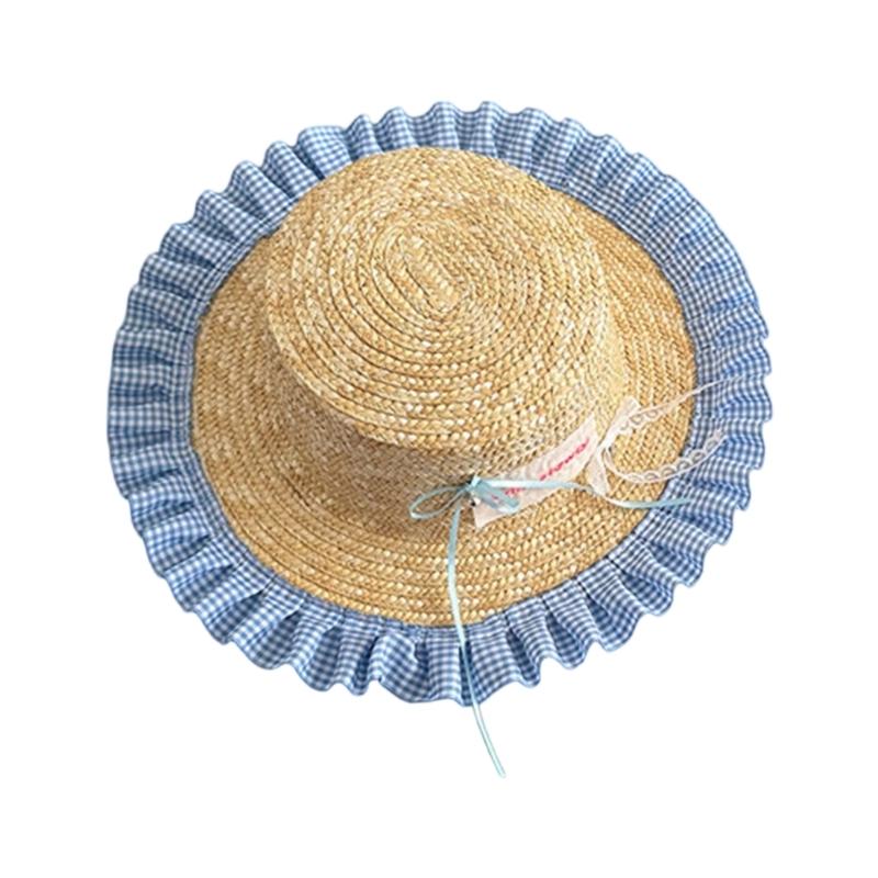 Kids Outdoor Fisherman Hat Trendy Checkered Wide Brimmed Sun Hat Adjustable Size Lovely Bowknot Accent for Summer