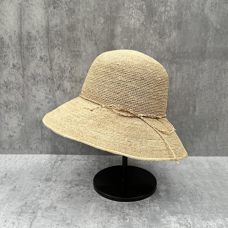 

10Cm Large Brim Hand-Woven Thin Raffia Hat Women S Summer Travel Beach Hat Foldable Sunshade Basin Hat M（56-58cm）