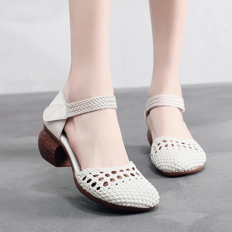 Ethnic Style Women's Shoes 2025 New Summer Baotou Breathable Women's Sandals Thick Heel Fashionable Hollow Hole Shoes