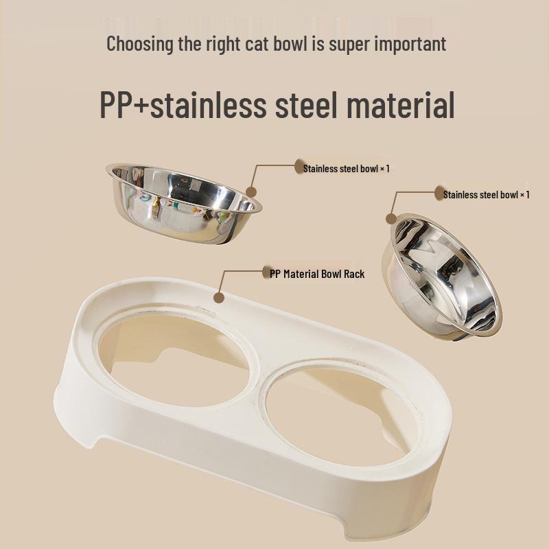 Leak-Proof Cat & Dog Double Bowl: Detachable Stainless Steel Feeding Bowls for Medium & Small Pets.