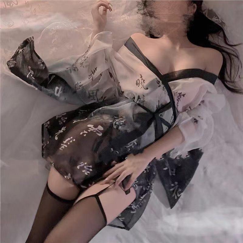 Ink painting sexy underwear gradual change color Hanfu sexy bathrobe soft yarn antique style of the Republic of China style ancient costume