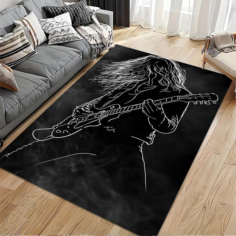 Electric Guitarist Silhouette Carpet Suitable As a Non-slip Mat for the Living Room or Bedroom Sofa