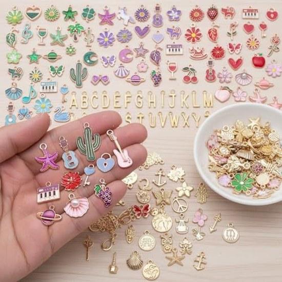 Acidea Charm Accessory Parts 412 Pieces 26 Letter Set A-Z Alloy Pendant Necklace Earrings Decoration Jewelry Basic Making Deco Kit Craft Handmade DIY