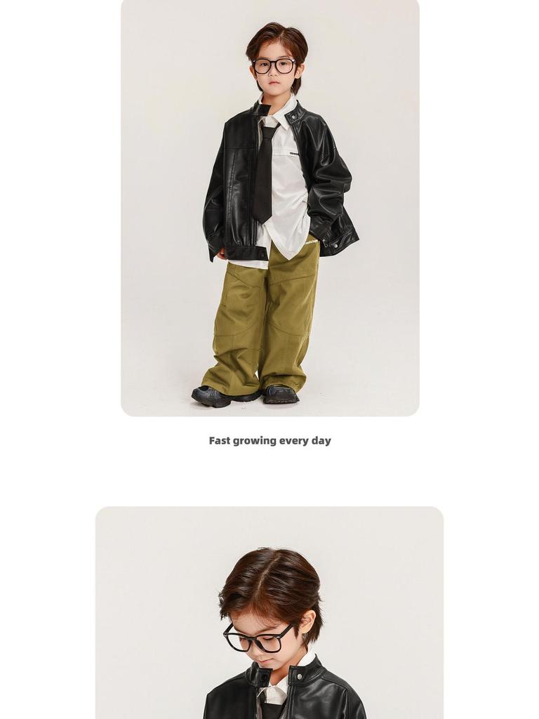 Märchenhafte Jungenleder-Herbstjacke 2025 - Stilvolle und coole Oberbekleidung für große Jungen
