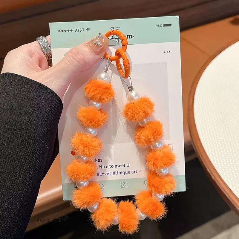 Roztomilý plyšový chlupatý míček s korálky proti ztrátě řetízek na telefon pouzdro na telefon taška závěsky dekorace klíčenka dárek