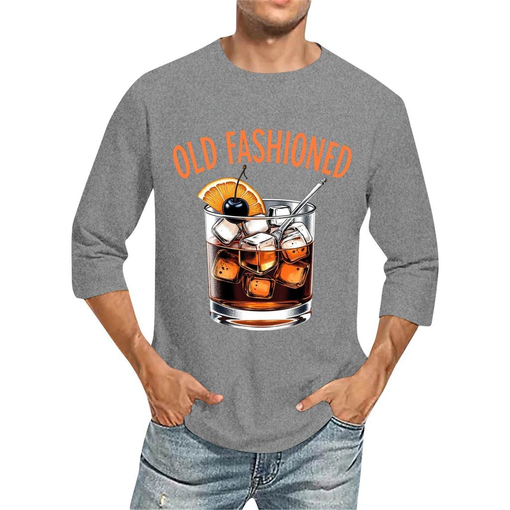 Men's Fashion Casual Seven-Point Sleeve Print Round Neck Top