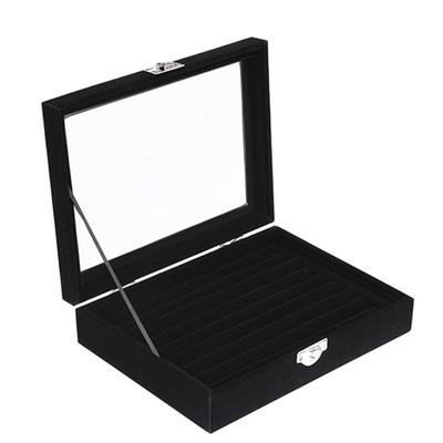 Velvet-like Jewelry Case. Perfect for Protecting Your Precious Rings and for Display. 20 X 15 X 4.5 Cm (Black)