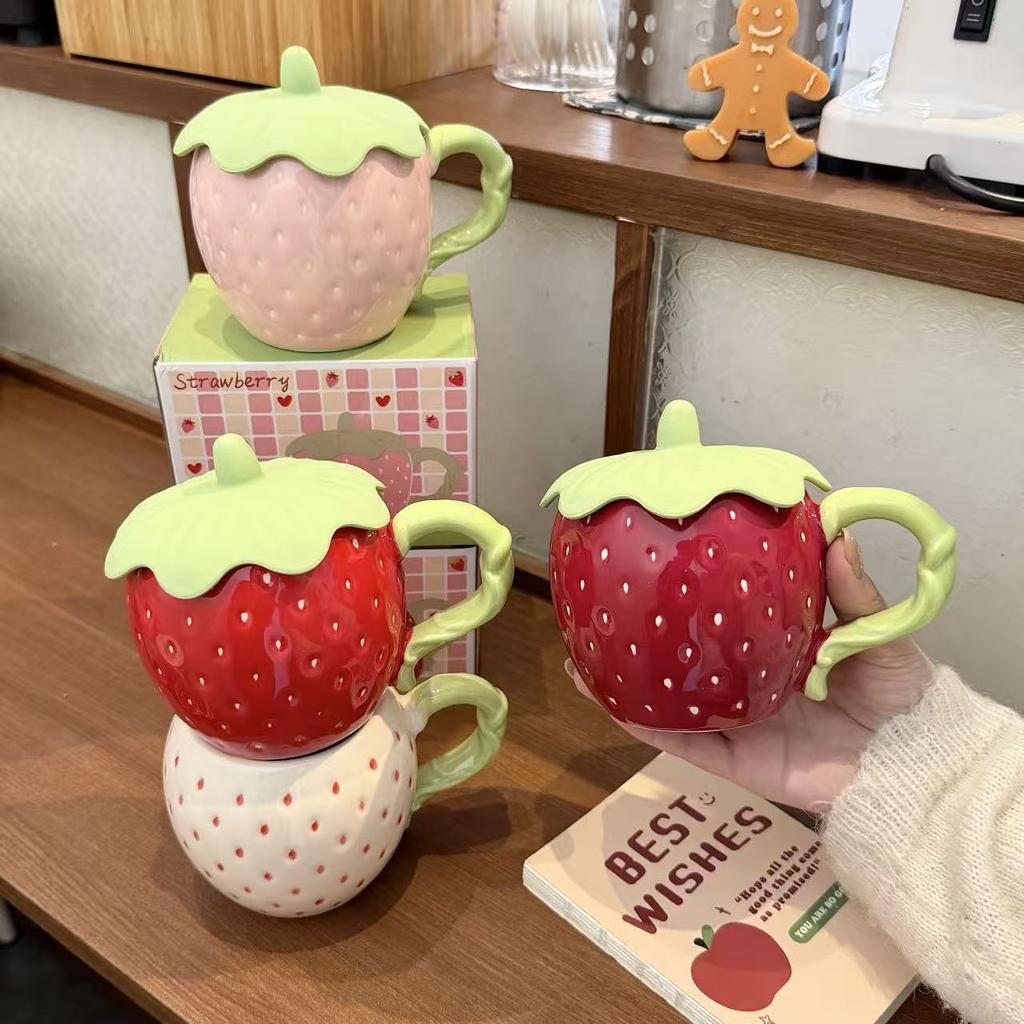 Strawberry Cup Ceramic High-value Mug Large-capacity Cute Water Cup Strange Birthday Gift for Girlfriends