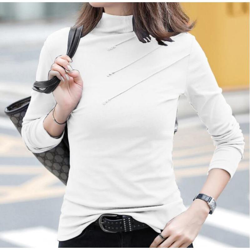 

Зимняя теплая блузка женская толстая водолазка пуловеры нижняя рубашка для женщин полуводолазка топ XXXL белый