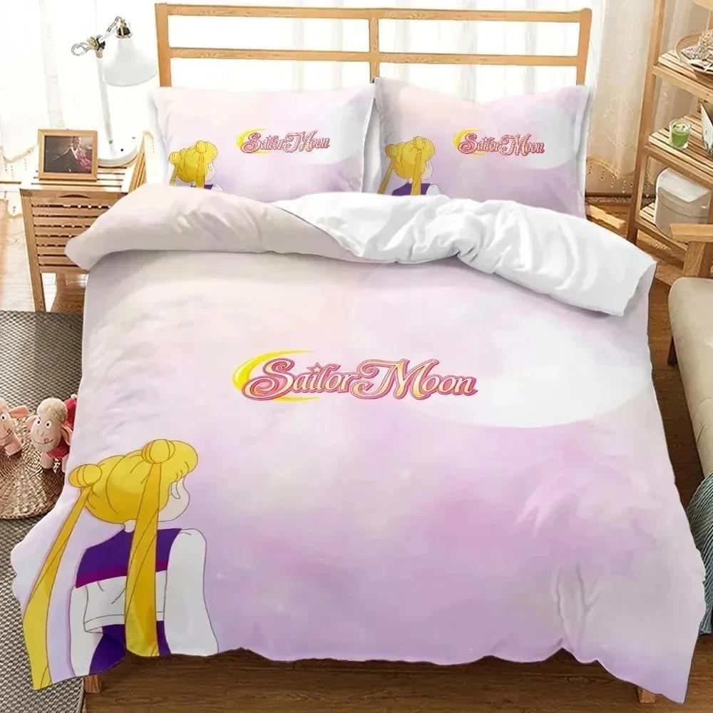 Cartoon S-Sailor-M-Moon Bedding Set,Boy&Girl Duvet Cover Pillow Case Gift, Home Bedroom Quilt Set Large King 260x220cm