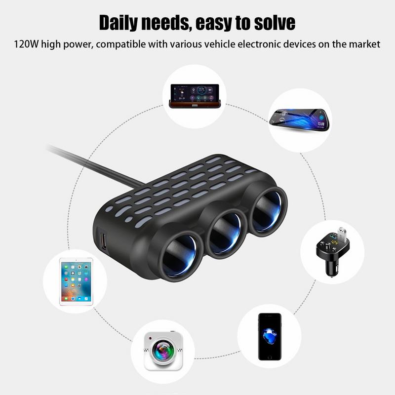 Car Charger Adapter Auto QC3.0 Charger Splitter Dual USB Charging Ports Car Charger Adapter Plug With Multifunctional Lights