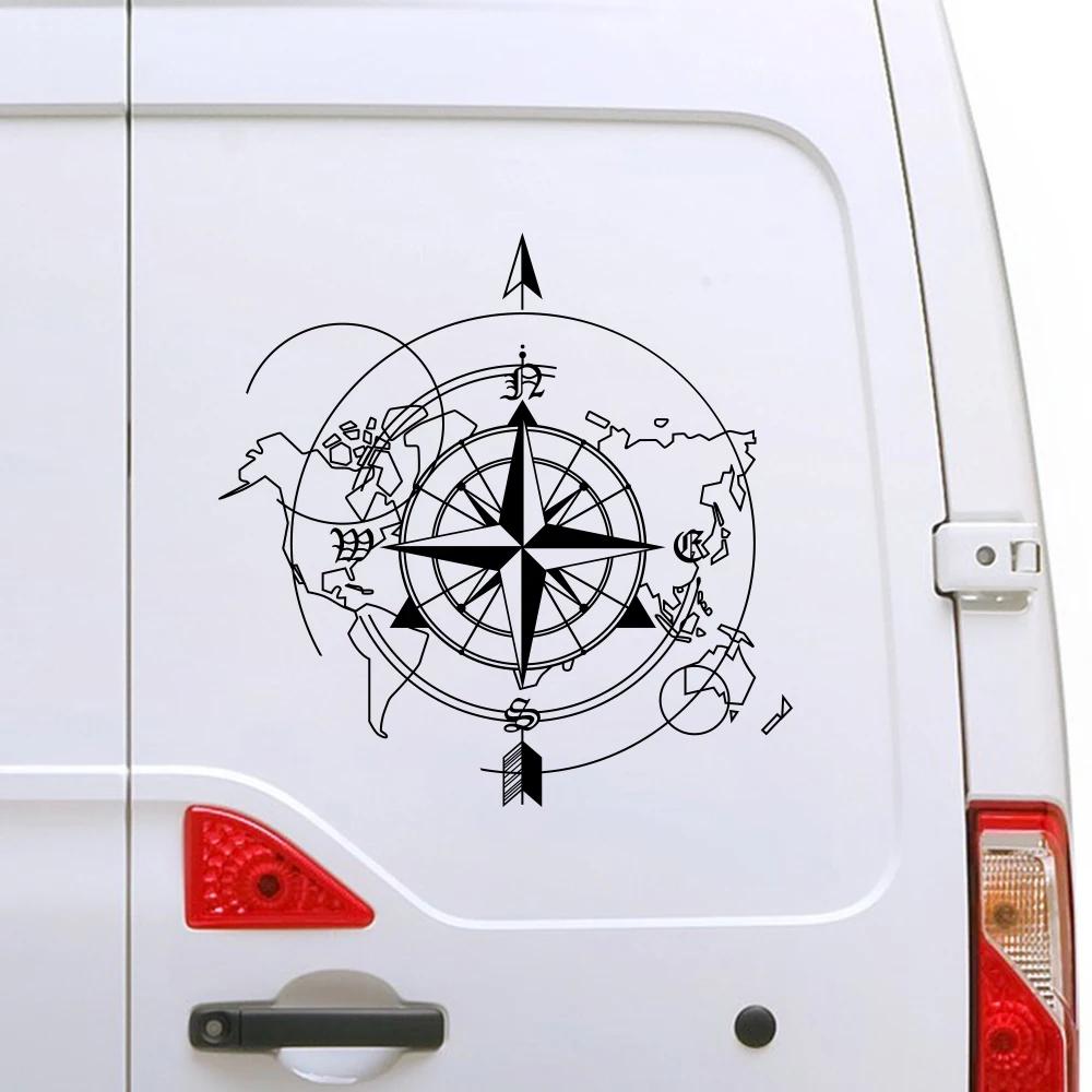 Car Compass World Map Wall Sticker Auto Tuning Accessories For Caravan Camper Van Motorhome Vanlife RV Camping Trailer Decal