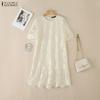 ZANZEA Women Casual Round Neck Lace Patchwork Short Sleeve Dress