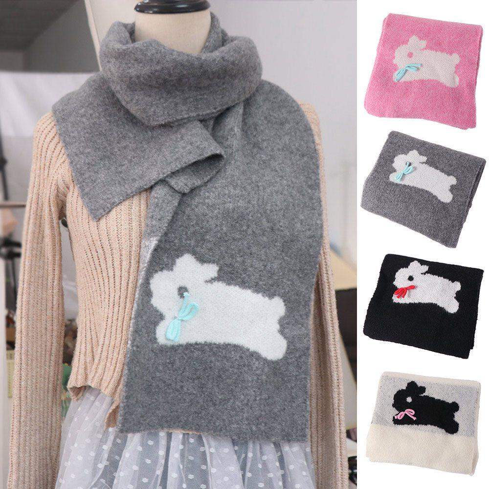 Warmer Cartoon Thick Shawl Soft Long Scarf Large Rabbit Knitted Scarf  Winter
