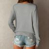 Women's Fashionable Color V Neck Long Sleeved Casual Pullover T-shirt Top