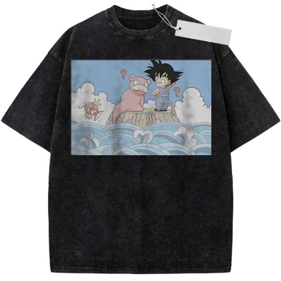 Unisex Washed Beige Vintage Tshirt Dragon Ball Goku Slowpoke Beach Highquality Fabric for Home Leisure Travel Shopping