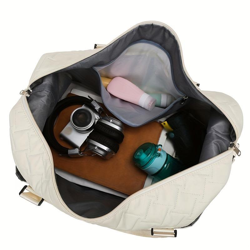 2pcs Set Large Capacity Travel Duffel Bag with Shoe Compartment and Cosmetic Pouch, Casual Nylon Gym Bag, Weekend Overnight Handbag