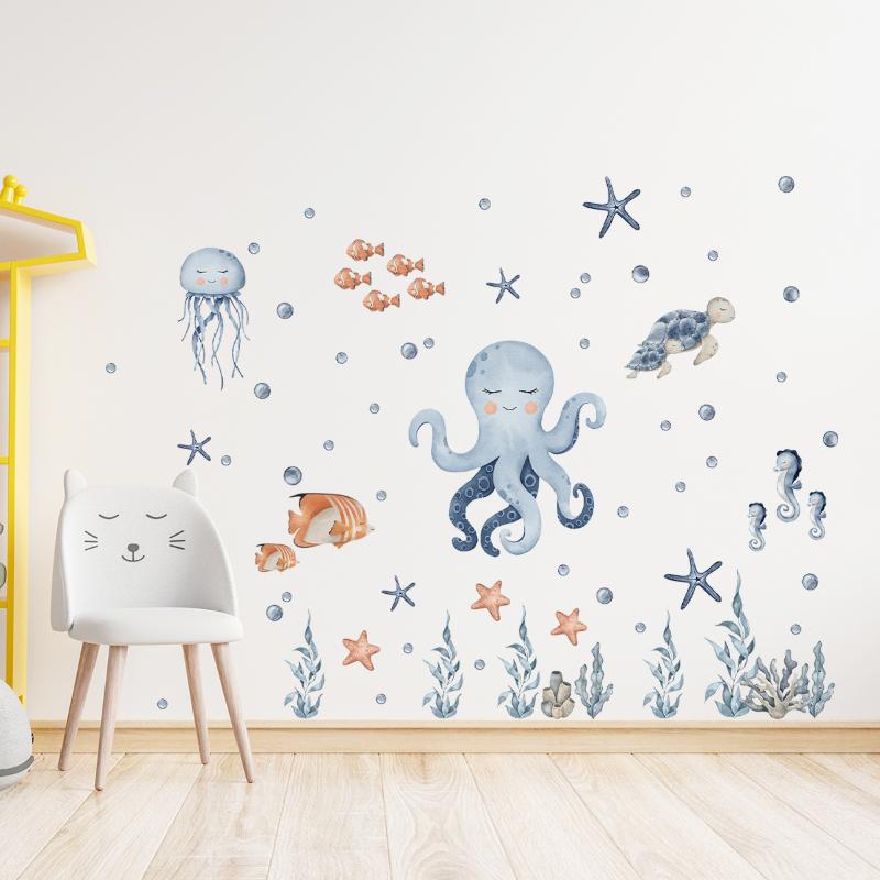 1Pc Cartoon Octopus Marine Animal Furniture Wall Sticker For Bedroom Living Room Decor Nursery Home Decoration Wall Decals