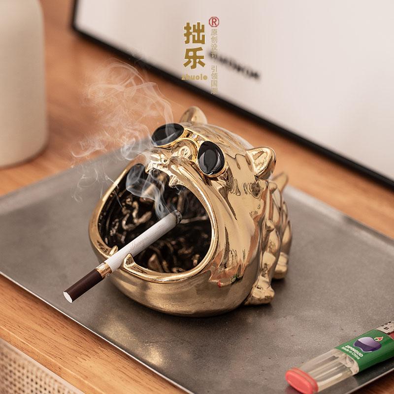 Ceramic Bulldog Ashtray and Desktop Statues are the Perfect Gifts for Home Office Decorations for Men portable ashtray