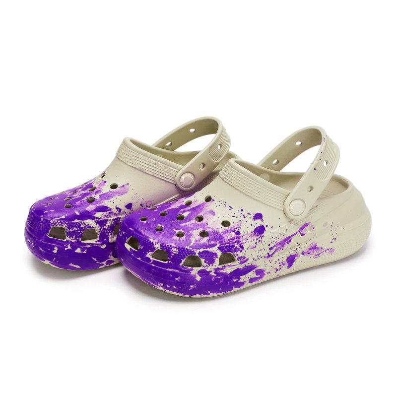 Crocs Crush Clog 811 Manufacturing Condensation Scene Special Shoe Box Ink Splash Hole Shoes Unisex Bone White Purple