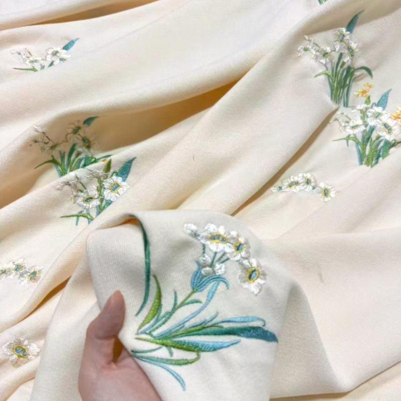 Hanfu Ancient Style Narcissus Embroidered Fabric DIY Sewing Skirt Children's Clothing Ladies Cheongsam Clothing Fabric