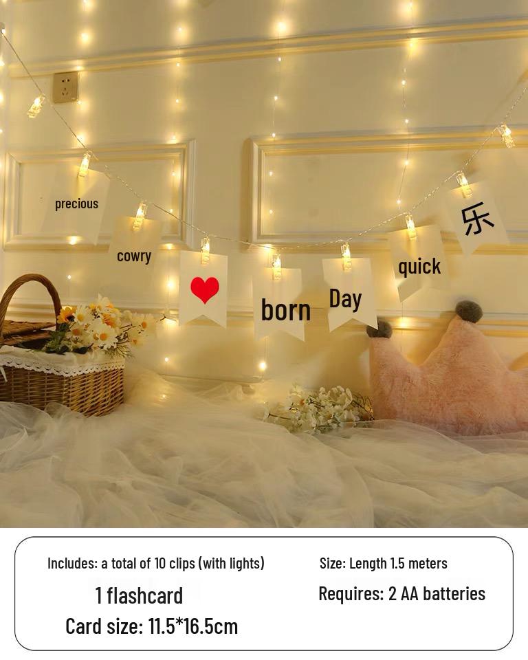 First Birthday Fairy Lights Decor: Photo Wall, Bunting, and Decorative Lights for a Happy Party