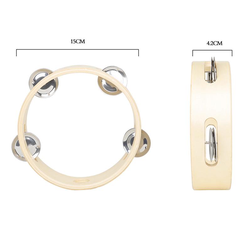 6 Inch Handbell Tambourine Metal Wooden Rattle Ball Percussion Hand Party