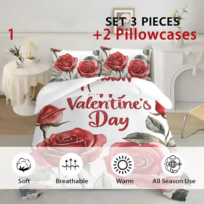 Valentine's Day 3pcs Pink Truck Polyester Bedding Set - Includes Duvet Cover & Pillowcases, Soft & Comfortable