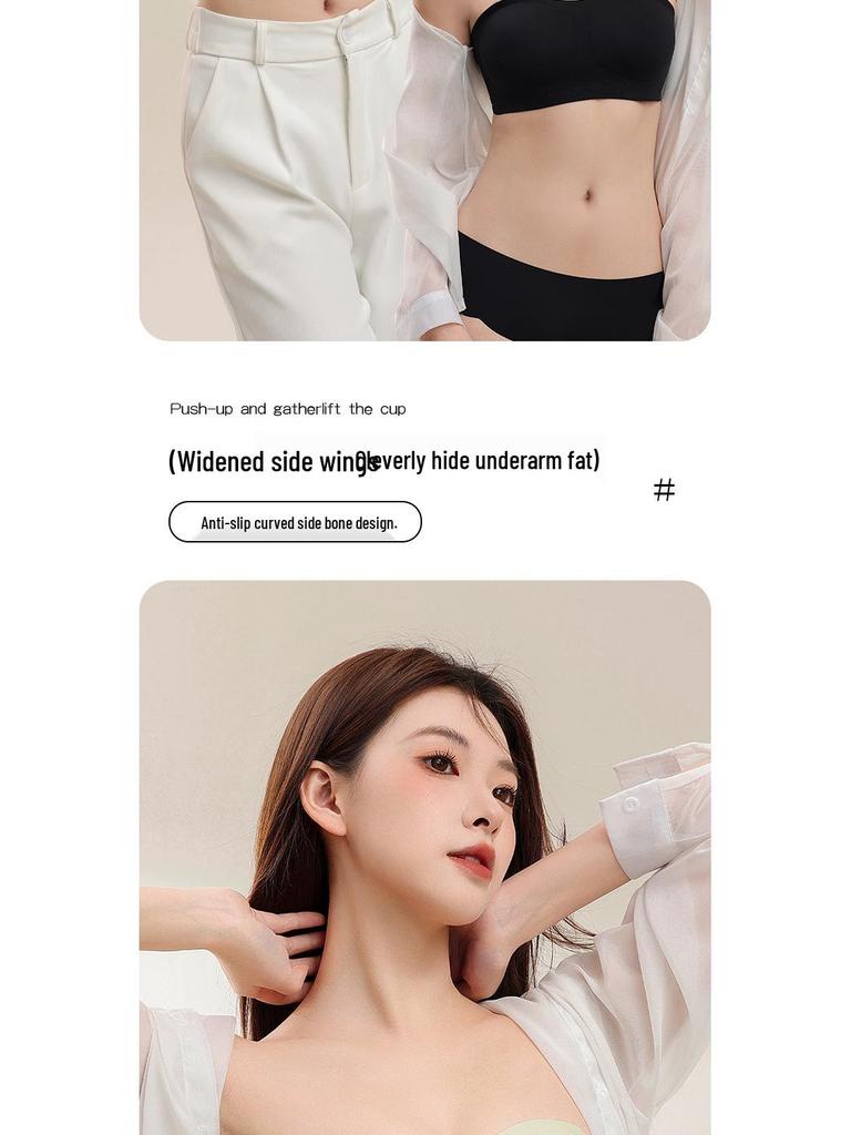 Invisible Strapless Anti-Slip Bra for Women - Seamless Gathered Bandeau for Small Chests