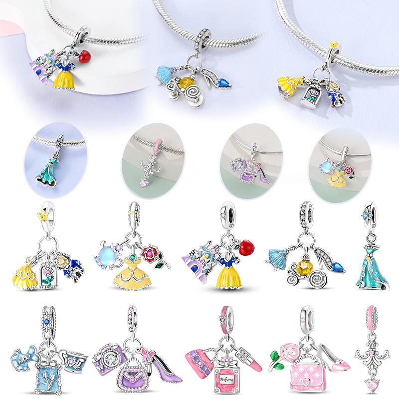 Sweet Copper Tea Party Pink Princess Series Charms Beads Fit 3Mm Original Bracelets Diy Jewelry Birthday Gifts