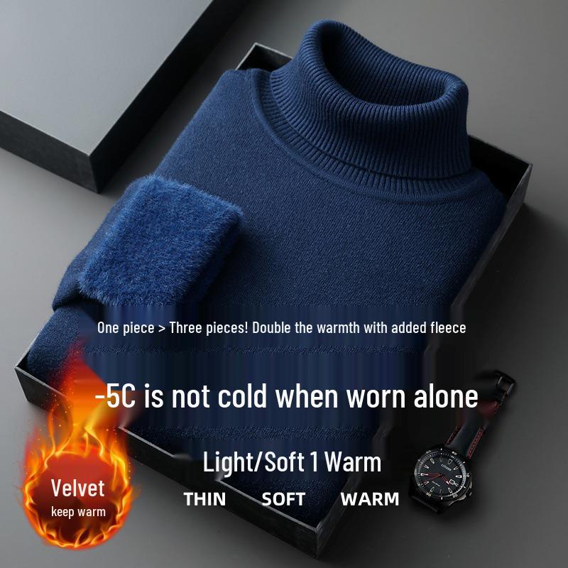 Autumn/Winter 2025 Men's High-Neck Wool Blend Plush-Lined Sweater
