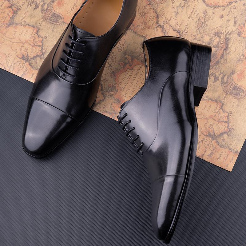 Fashion Successful Business Shoes Men Pure Leather Elegant High Grade Oxford Natural Handmade Formal Dress Office Party Suit Black Color