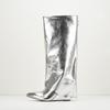 American Plus Size 42 Silver Round Toe High-heeled Zipper European and American High Leg Knee Boots Pants Boots