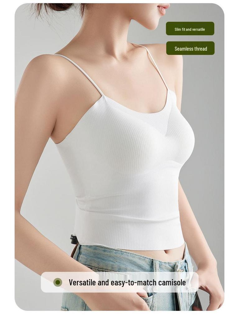 Geripptes Damen-Camisole mit Brustpolstern - Sommer-Weste BH & Oberbekleidungstop