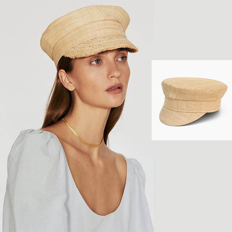 Garden Supplies My Women's New Summer Cpas Straw Newsboy Cap Letter Embroidered Flat Visor 58-60Cm
