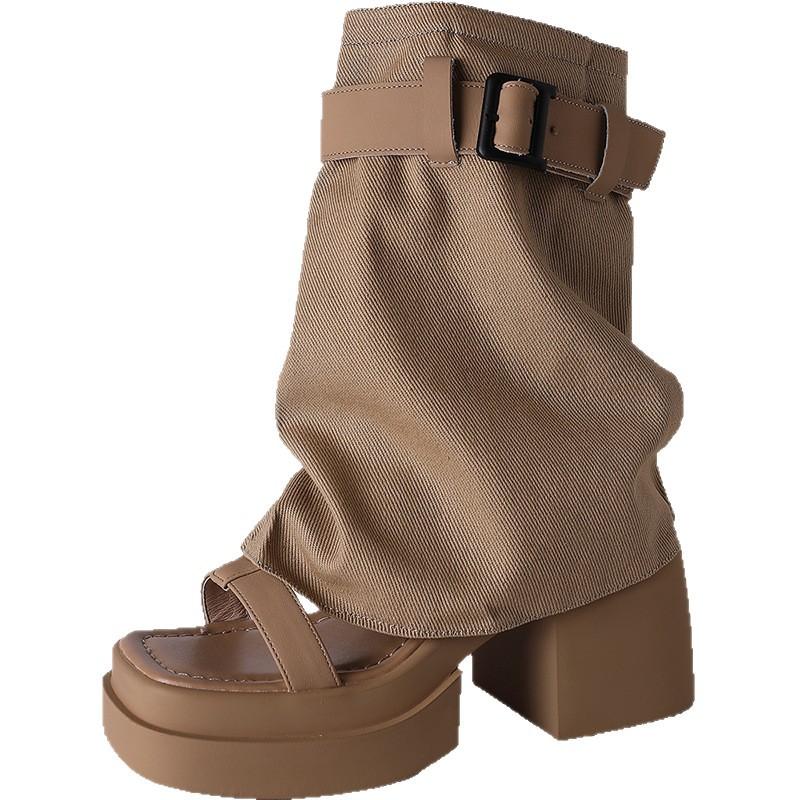 Fashion Versatile Two Wear Open-toed High-heeled Cool Boots, Wear 2025 Spring New Sandals Thick-heeled Thick-soled Trousers, Boots Tide