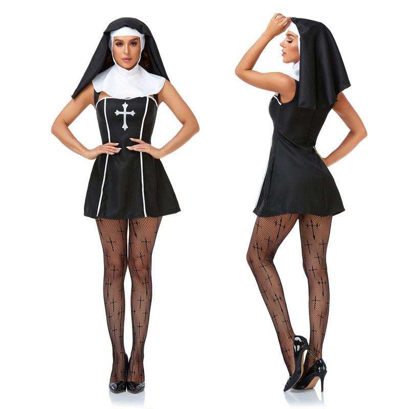 Nun Religieuse Cosplay Costume For Adults With Polyester Blend Fabric For Stage Performances