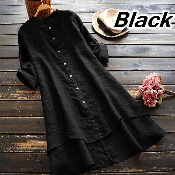 Women's Plus Size Open Front O Neck Cardigan Long Sleeve Button Casual Loose T-shirt Plain Lightweight Long Shirt Women Blouse