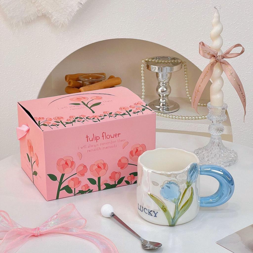 Cute Breakfast Mug Women's High Looking Home Tulip Ceramic Cup Creative Couple Coffee Water Cup