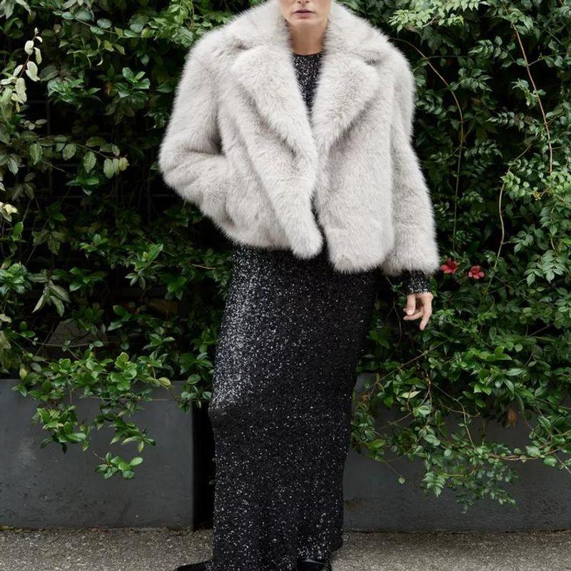 Spring New Arrival Soft Glutinous Fur Lapel Loose Long Sleeves Artificial Fur Effect Jacket Outwear 4360246